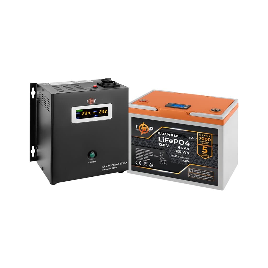 Комплект резервного живлення LP (LogicPower) ДБЖ + літієва (LiFePO4) батарея (UPS W500+ АКБ LiFePO4 820Wh)